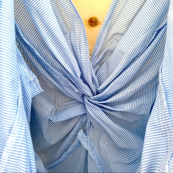 New York & Co Blue/White pinstripe Ruched Top - Picture 7 of 10